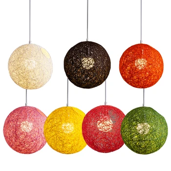 

Bamboo, Rattan And Hemp Ball Chandelier Individual Creativity Spherical Rattan Nest Lampshade