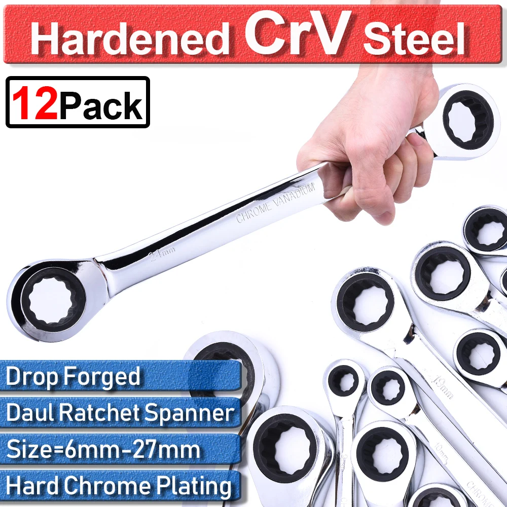 12Pcs Double Ended Ratchet Spanner key word Wear Resistant 72-Teeth Hardened CrV Steel 6mm-36mm D30 | Инструменты
