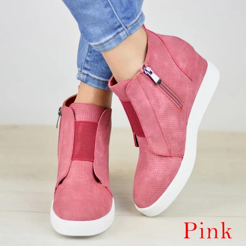 HEFLASHOR/женские кроссовки; дышащая Вулканизированная обувь на танкетке; женская повседневная обувь из искусственной кожи; tenis feminino; - Цвет: dark pink