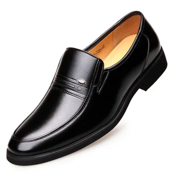 

New British Slip on Fur Leather Shoes Men Winter Footwear 2019 Business Formal Dress Shoes Elegant Suit Office Shoes Warm Shoe