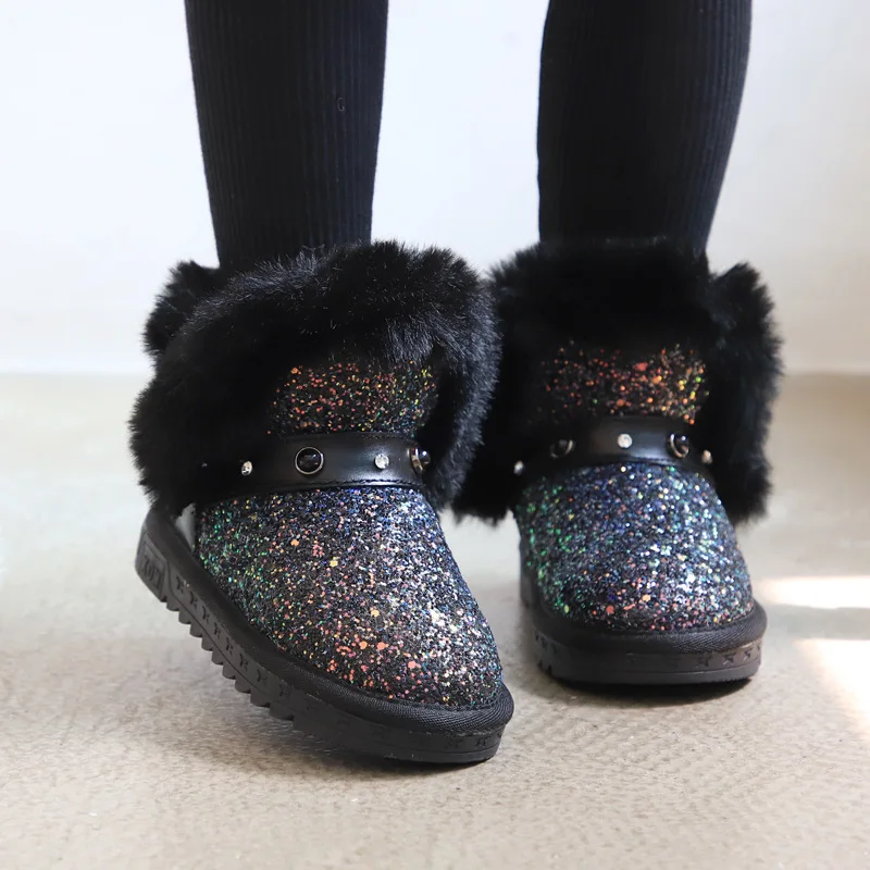 

Bling Sequins Girls Snow Boots New Winter Children Warm Plush Cotton Shoes Student Non-slip Snow Boots Princess Girl Shoes