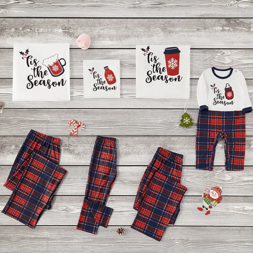 Christmas Family Pajama Sets Parent-child Outfit Letter Printed Two-piece Xmas Sleepwear Home Wear 2pcs Top+pants | Мать и ребенок