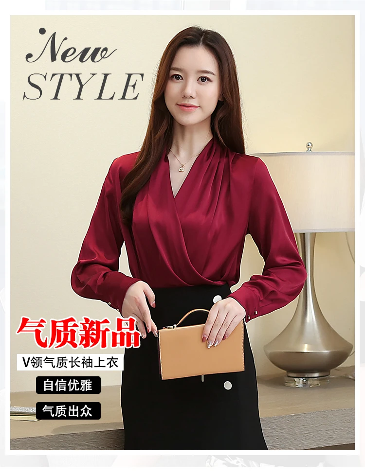 Женская одежда dingaozlz Korean модная одежда рубашка с длинными рукавами с v-образным вырезом шифоновая блузка однотонная женская верхняя одежда blusa feminina