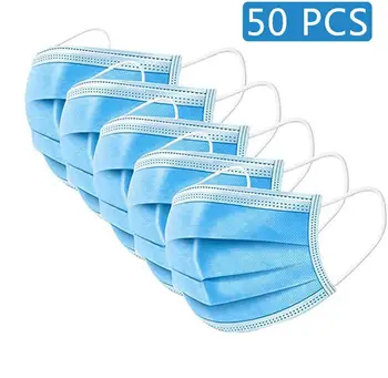 

50Pcs 3-layer Disposable Masks Non-Woven Masks Anti Virus Dust Mouth Face Mask Protection Soft Protective Mask