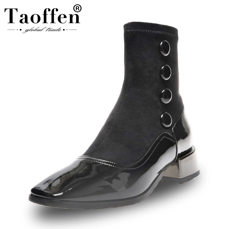 

Taoffen 2020 Lady Genuine Leather Simple Zipper Stretch Boots Square Toe Autumn Winter Warm Office Work Shoes Woman Size 34-40