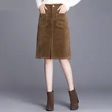 Новая мода высокое качество осень зима Высокая талия Повседневная до колена Вельветовая Женская юбка размера плюс M L XL 2XL 3XL 4XL