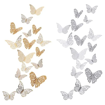 

72 Pcs Gold and Silver 3D Butterfly Wall Decals Fridge Sticker Art Decorations Sticker Set for Room Home Nursery Classroom
