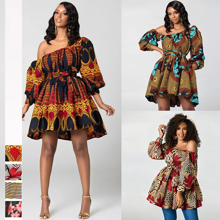 

Free Shipping Shoulder Off 2020 News African Dresses for Women Bohemian Print Elastic Clothes Sexy Dashiki Style Clothing