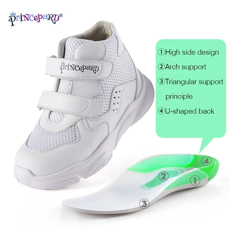 Orthopedic Sneakers for Children Princepard Korean Ankle Support Kids Sprots Shoes Spring Autumn White Navy Color 19-37 Size