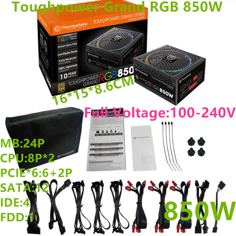 #Special Offers New PSU For Thermaltake(Tt) Brand ATX 12V 80plus Gold Full Module Mute Power Supply 850W Power Supply Toughpower Grand RGB 850W