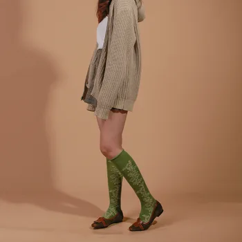 

Japanese Leg Stockings Combed Cotton Can't Afford Knee High Stockings Femme Thin Section Ball Korea Edge Floral Stockings Woman