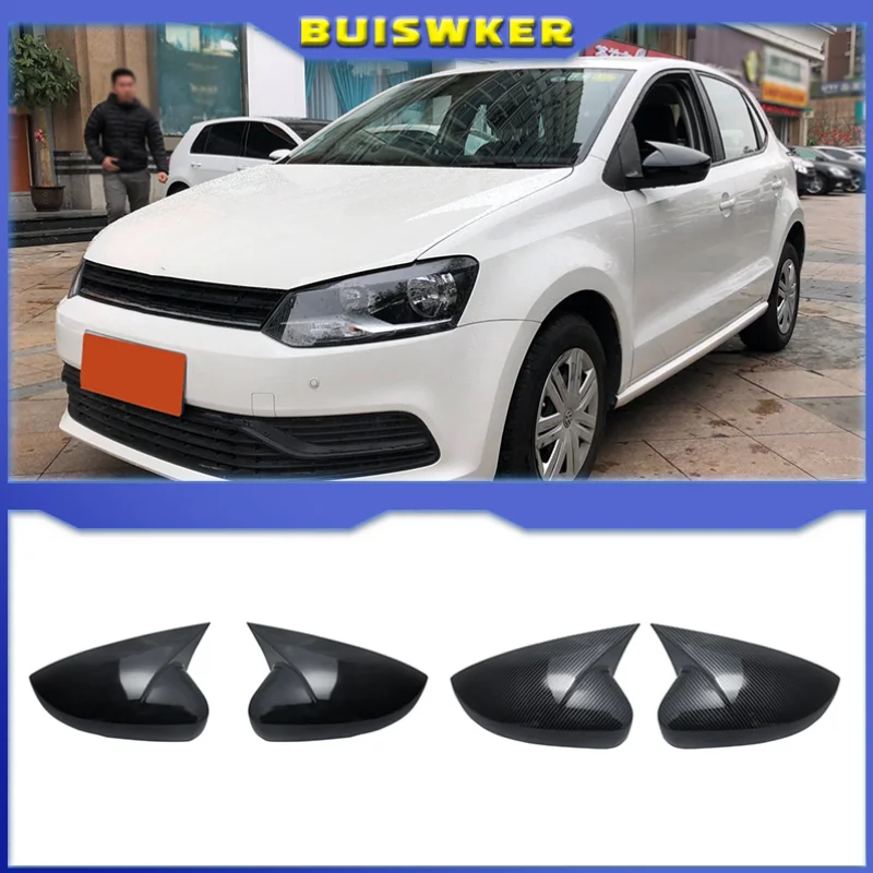 폭스 바겐 폭스 바겐 폴로 MK5 6R 6C 2009-2017 용 2 Pcs ABS 사이드 리어 뷰 윙 미러 커버 캡 쉘 트림 OX 혼..