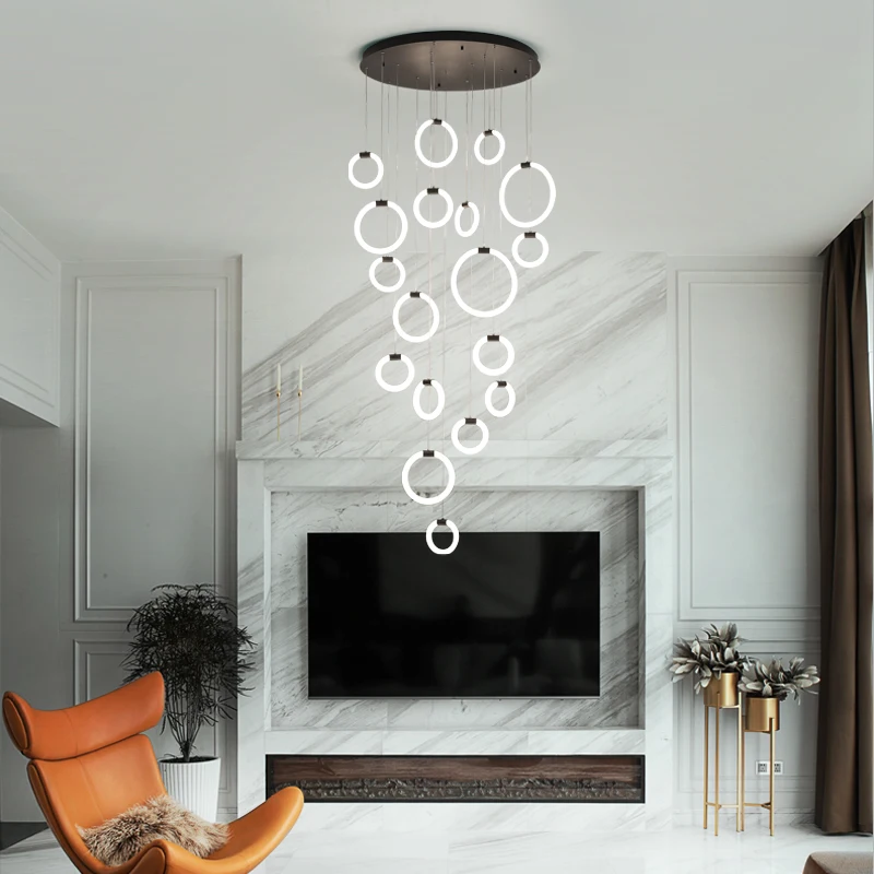 Light luxury living room chandelier duplex building villa staircase rotating lighting dining | Лампы и освещение