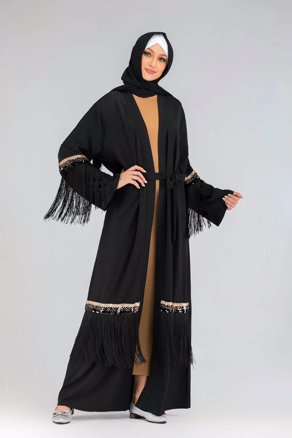 Elegant Muslim Tassels Abaya Maxi Dress Cardigan Long Robe Gowns Kimono Jubah Ramadan Arab Dubai Caftan Islamic Prayer Clothing
