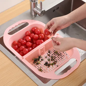 

Foldable Plastic Vegetables Basin Dish Bowl Rectangular Drain Basket Fruit Plate Household Kitchen Sink Dishwashing Storage