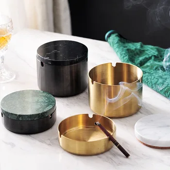 

Northern European-Style Multi-functional Marble Ash Tray with Anti-Fly Ash Light Luxury Creative Stainless Steel Model Ashtray