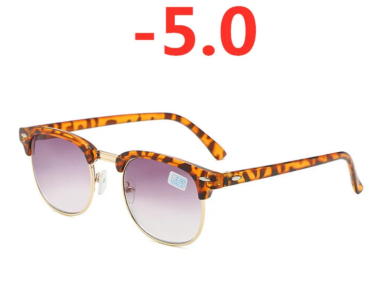 0,5-1-1,5-2-2,5-3-3,5-4-4,5-6 полоправы готовые Близорукость Солнцезащитные очки Мужчины Женщины Ретро близорукость очки для света серые линзы - Цвет оправы: LEOPARE  5.0