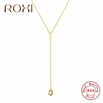 

ROXI 925 Sterling Silver Necklace & Pendants For Women Round Crystal Lariat Y Necklace Statement Jewelry Clavicle Chain Necklace