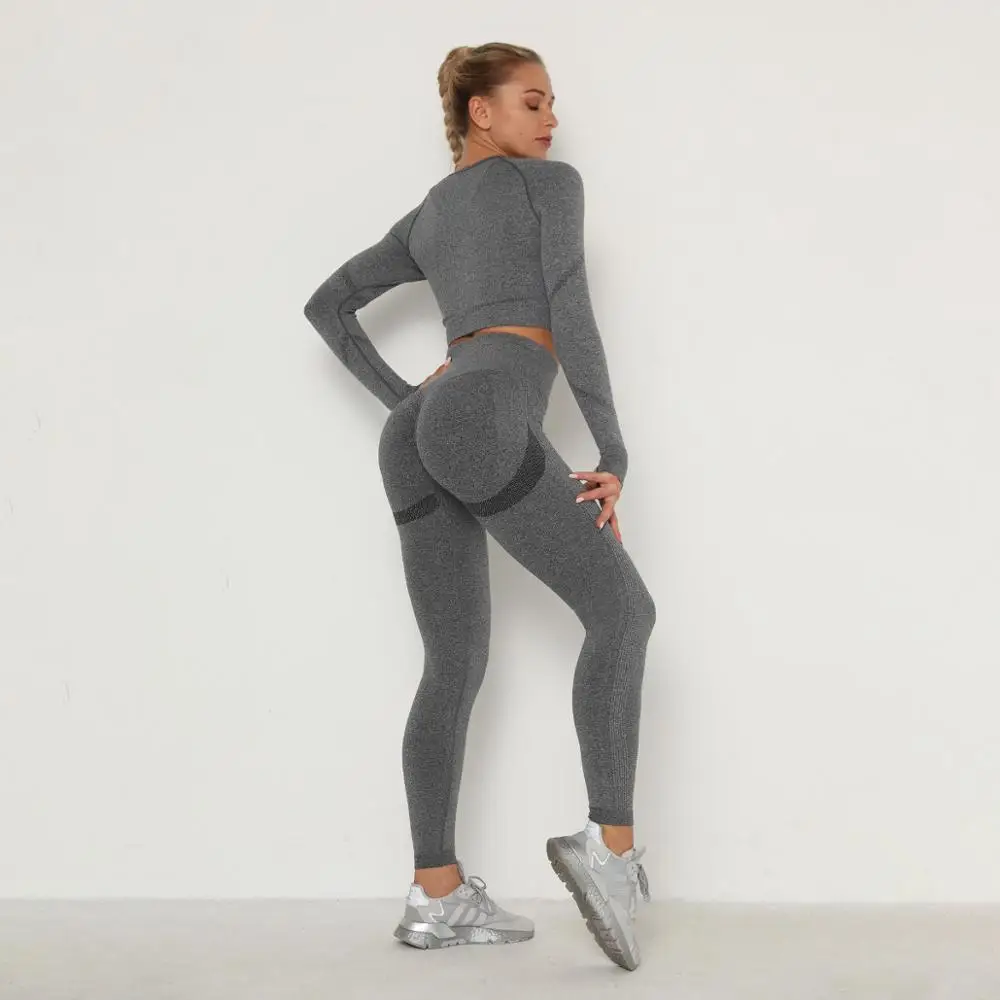 Normov Casual Women Sets Fitness O Neck Long Sleeve Tops Push Up Stripe