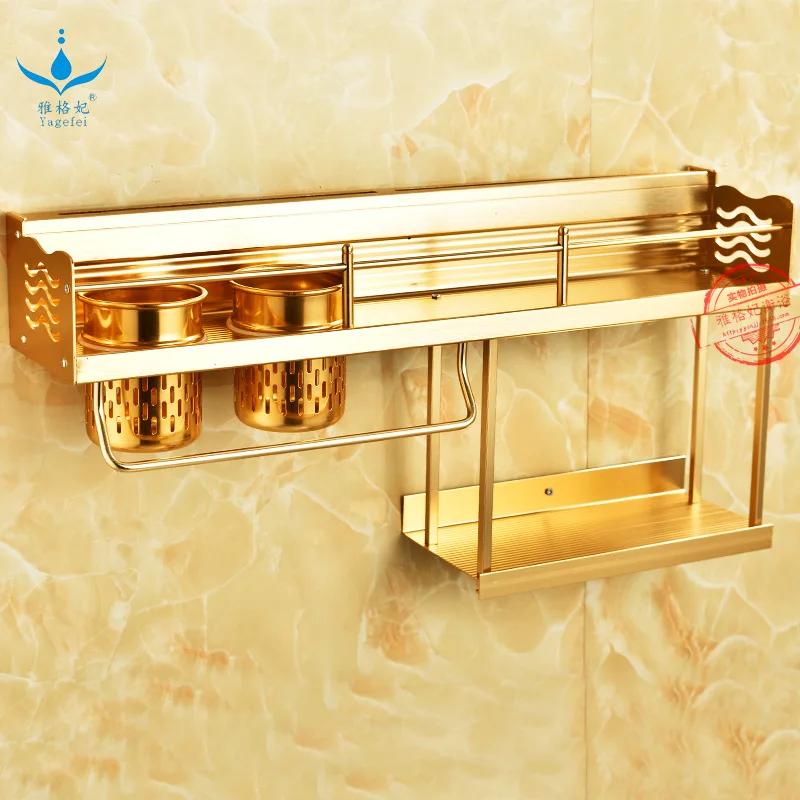 

New Style Alumimum One Layer And a Half Knife Rest Luxury Gold Color 60 Double Cup Large Kitchen Shelves Source Manufacturers