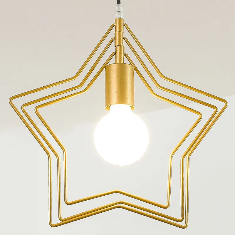 

Nordic Gold Star Pendant Light Modern Kitchen Hanging Lamps for Dining Room Lights Bedroom Lighting Fixture Industrial Decor E27