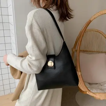 

Women PU Leather Handbags Fashion Solid Color Shoulder Bag Simple Casual Shopping Travel Totes Elegant Simple Female Bags Bolsas