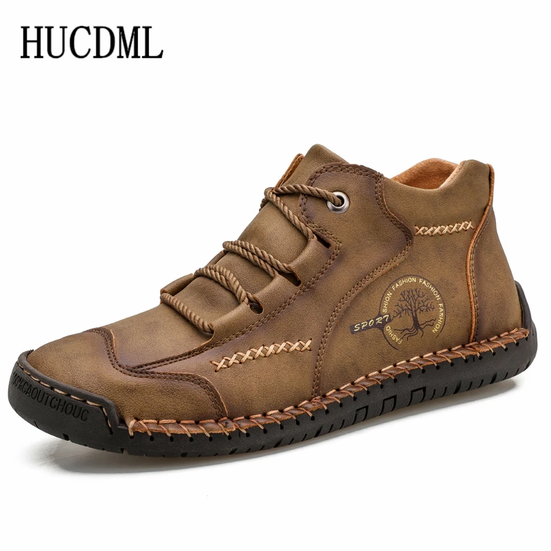 Туфли HUCDML мужские кожаные удобные повседневные мягкие лоферы плоская подошва