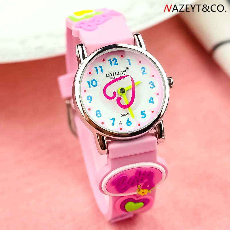 

new fashion girls lovely quartz watch children cute heart dial pink silicone baby design wristwatch kids waterproof gift clock