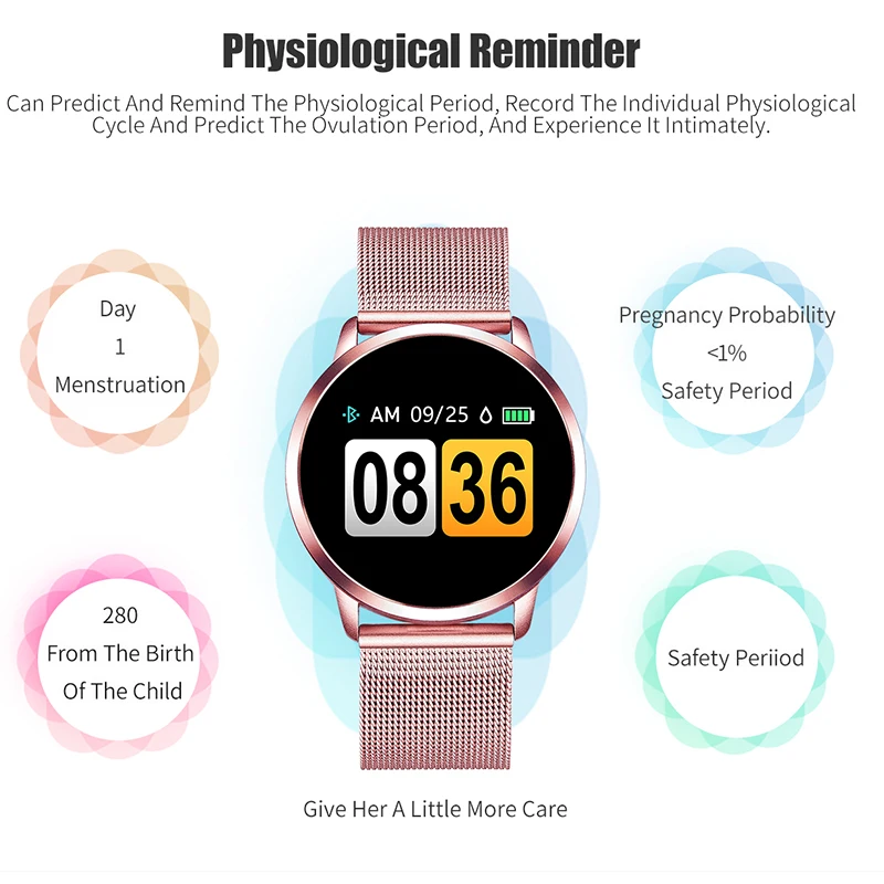 Comprar Reloj inteligente Vorke Q8 para mujer, reloj inteligente de moda, rastreador de ritmo cardíaco, Monitor de presión arterial, deporte, reloj inteligente