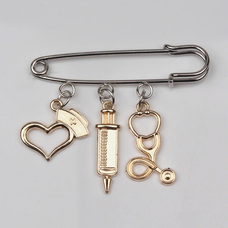 

2020 New Rose Goid Color Nurse Cap Medical Brooch Love Syringe Stethoscope Cute Brooch fashion Jewelry Doctors Gift women