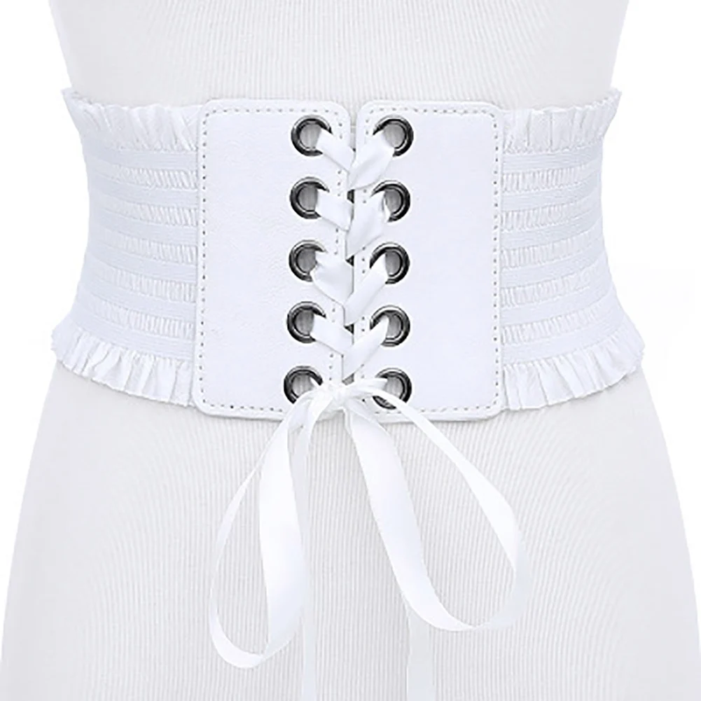 Эластичные модные ленты кисточкой широкий пояс ремень для женщин пояс Высокая талия регулируемый бант девушки Корсет На Шнуровке Галстук - Цвет: Белый