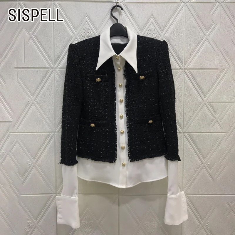 

SISPELL Patchwork Hit Color Female Jacket Lapel Collar Long Sleeves Loose Casual Woolen Tassel Women's Jackets 2019 Autumn New