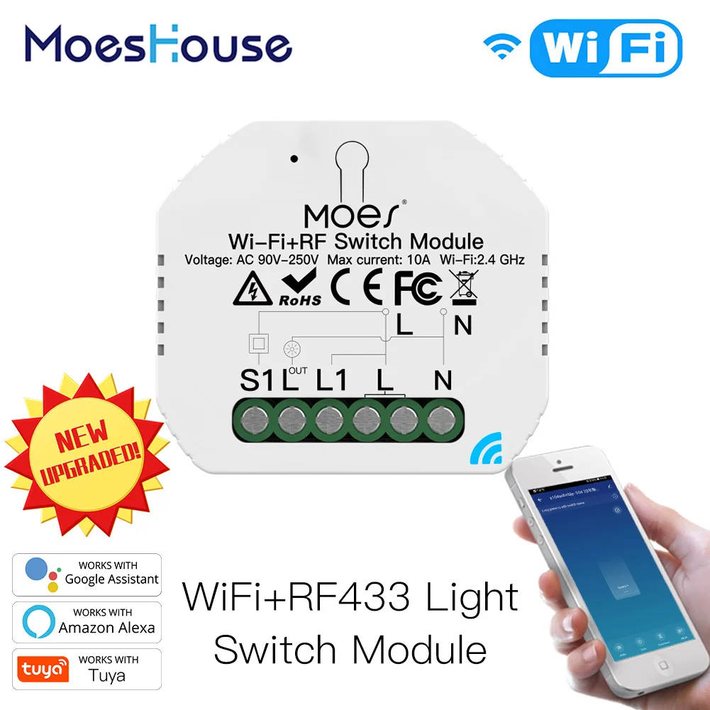Mini DIY WiFi RF433 Smart Relay Switch Module Life/Tuya App Control Work with Alexa Google Home 1 Gang 1/2 Way | Обустройство дома