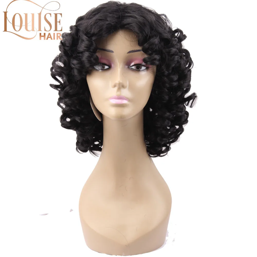 Парики из коротких волнистых кудрявых волос Louise Hair 14 дюймов черные парики для