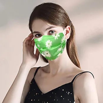

10-100PCS Daisy Flower Printed Disposable Mask Unisex Adult Breathable Face Mask Non-woven Fabric Mouth Cover Mascarilla