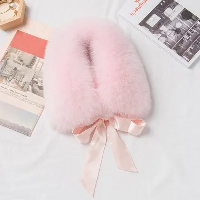 pink Glaforny твердый натуральный мех лисий мех меховой воротник шарф короткий корейский Осень Зима Женское пальто шерстяной шарф для сохранения тепла - Цвет: pink