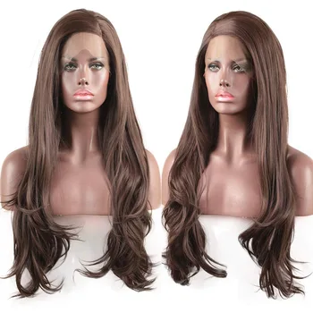 

RONGDUOYI Brown Heat Resistant Hair Synthetic Lace Front Wig Long Natural Wave Lace Wigs for Women Side Part Cosplay Wig