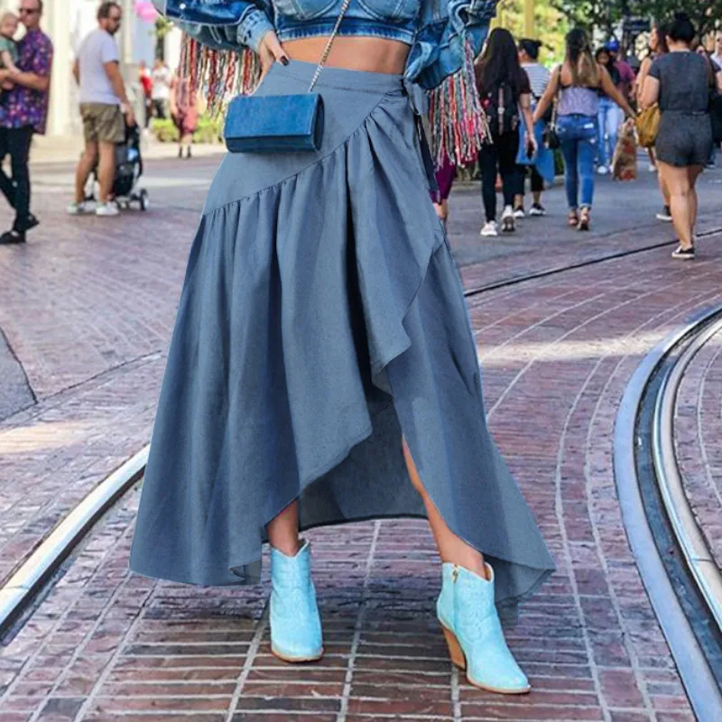 

Celmia Fashion Women Maxi Skirts High Waist Asymmetrical Ruffles Long Skirts Causal Loose Solid Party Skirt Mujer Plus Size 5XL