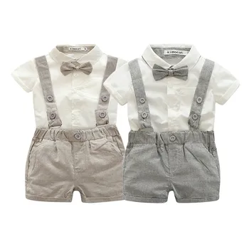 

Summer Baby Boy Solid Strap Shorts Short Sleeve Casual Shirt Tops Gentle Outfits 2 Pcs Clothes Set