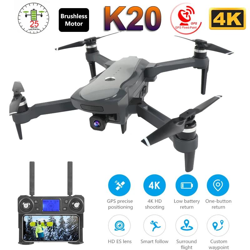 Квадрокоптер K20 с 4K камерой GPS Wi Fi FPV|Радиоуправляемые вертолеты| |