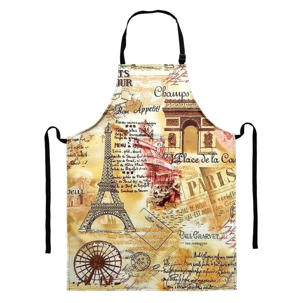 1 Pcs Kitchen Apron Vintage Paris Style Eiffel Printed Sleeveless Polyester Bib Aprons for Men Women Home Cleaning Tools