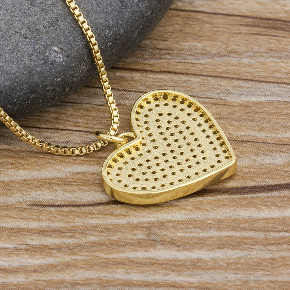 Charm Heart Pendant Necklaces For Women Fashion Copper Cubic Zirconia Jewelry Gold Color Rhinestone Chain Necklace Gifts