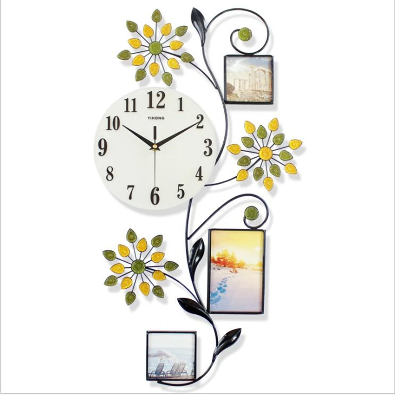 

Modern Design Wall Clock Creative Photo Frame Wrought Iron Clock Table Living Room Modern Decoration Mute Clock Wall Clock