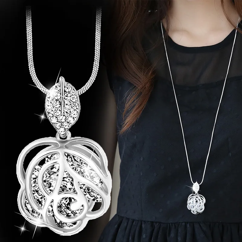 

Flower Pendant Necklace Women's Europe And America-Style Long Sweater Chain Explosive Accessories New Products