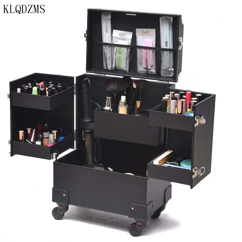 US $115.70 KLQDZMS PVC Multifunctional Cosmetic Nail Makeup Storage Box Large Capacity Trolley Luggage For Makeup Artist Beautician