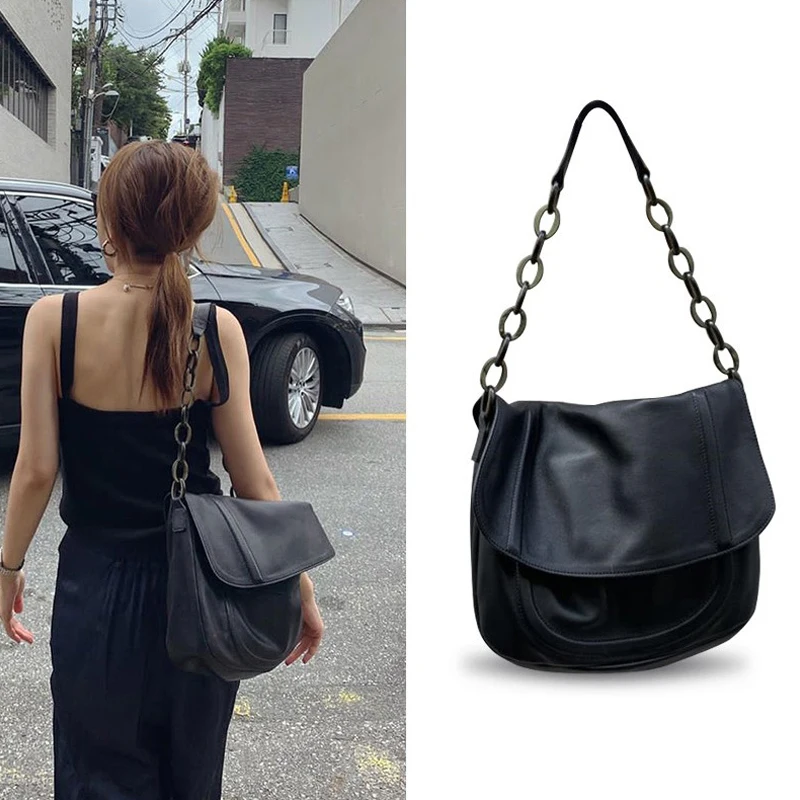 

Casual Solid Women Shoulder Bag Designer Personality Chain Crossbody Bags For Women 2020 Soft Leather Large Women's Bag Shopper