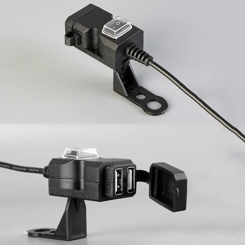 Водонепроницаемый двойной USB Мотоцикл Зарядное устройство розетка переключатель и крепления комплект