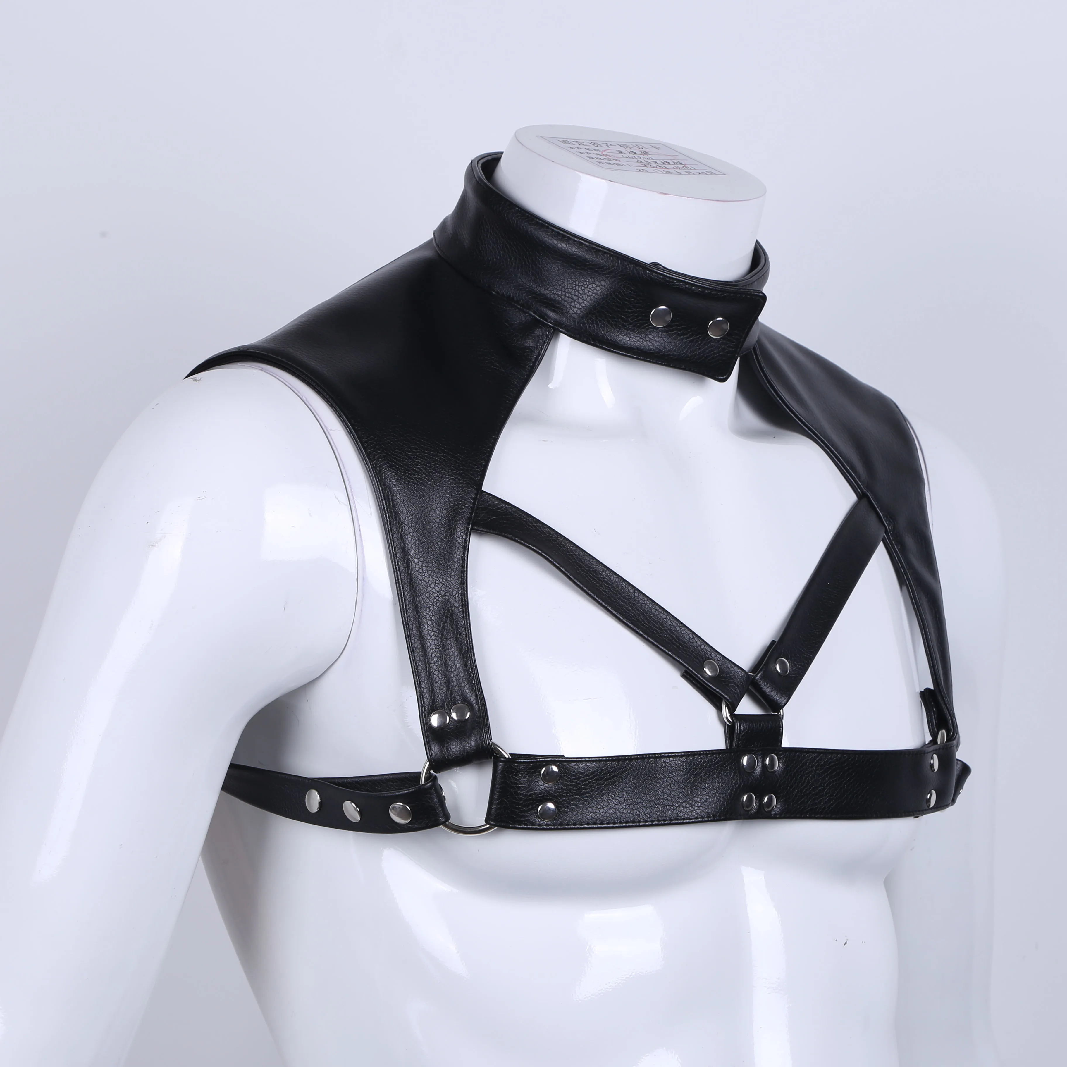 bust silver hardware bdsm Antracid black elegant upper body kink wear high quality leather harness