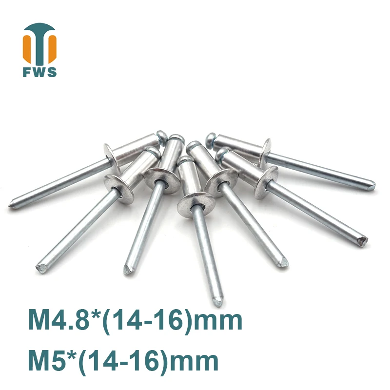 

10 PCS M4.8/M5 14-16mm DIN EN ISO 15977 GB /T 12618.1 Aluminum Open End Blind Rivets Pop Rivets With Protruding Head