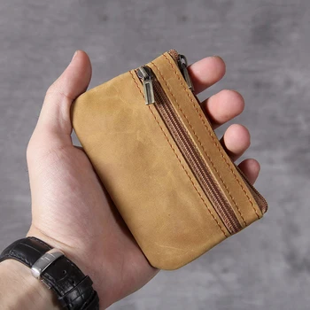 

Vintage Genuine Leather Men Wallet Coin Purse Small Mini Retro Key Holder Money Bag Pocket Keychain Zipper Men Coin Purse NR94